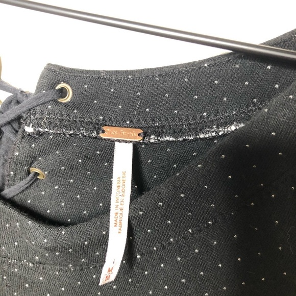 Free People Lace Up Back Tiny Polka Fit & Flare Dress Black M - Picture 3 of 7